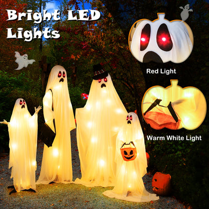 4 Piece LED Ghost Family with Red and Warm White Lights