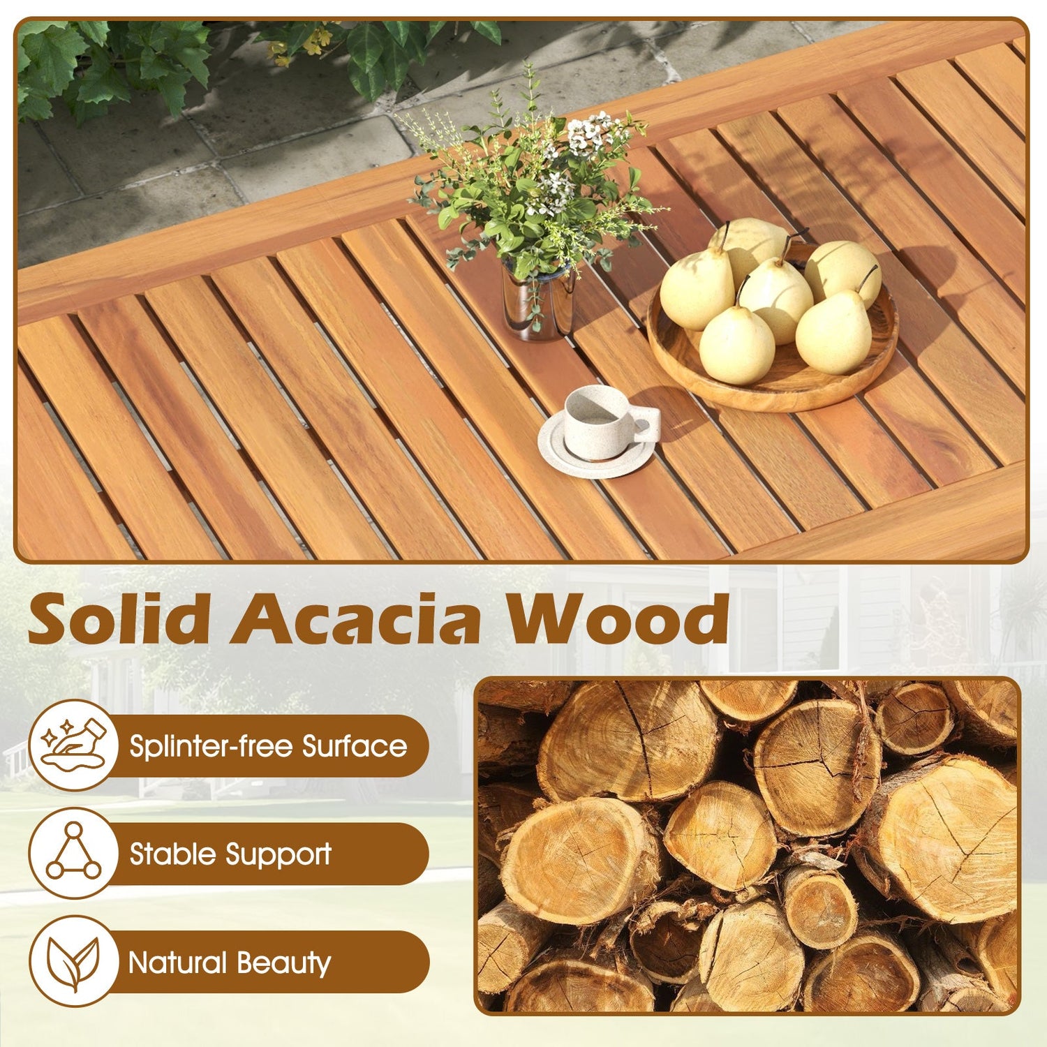 4 Piece Outdoor Acacia Wood Conversation Set with Soft Cushions and Coffee Table