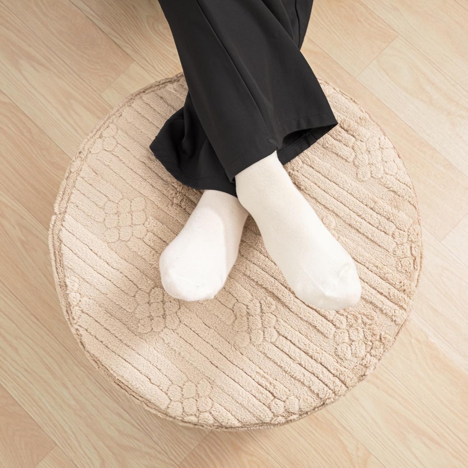 Ultra Plush Patterned Pouf/Ottoman in Tan