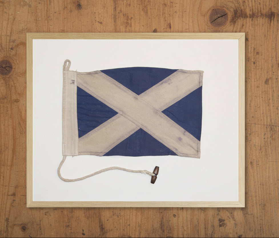 Navy and White Flag in Natural Wooden Frame - 20 x 16 inch