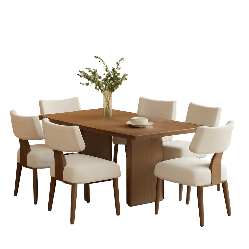 Modern Linen Fabric Upholstered Dining Chairs- 6 Pc Set