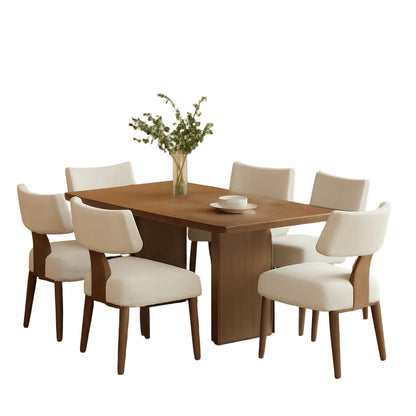 Modern Linen Fabric Upholstered Dining Chairs- 6 Pc Set