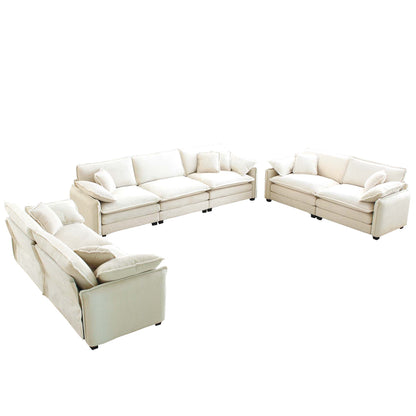 Modern 3 Piece Deep Seat Sofa Set - Beige Corduroy