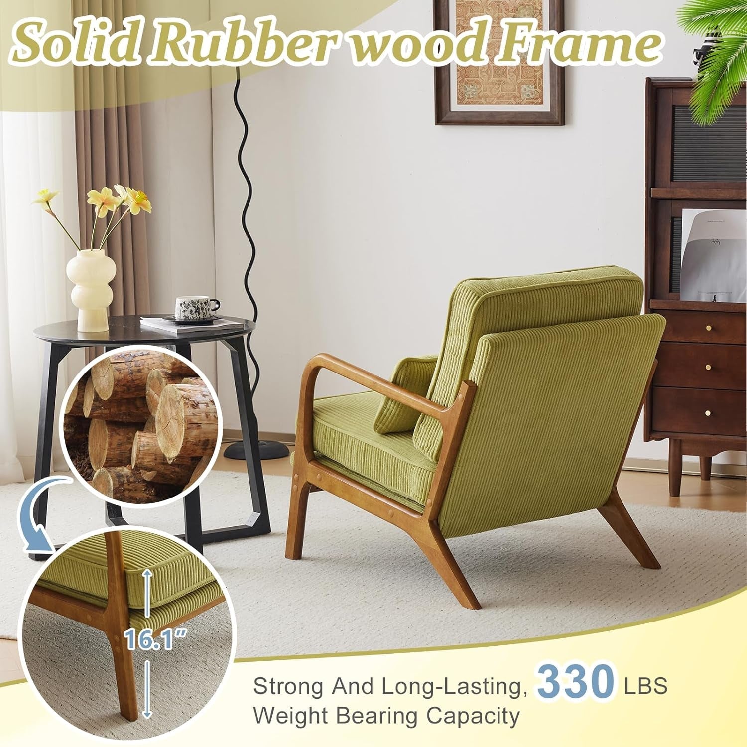 Corduroy Armchair in Light Olive