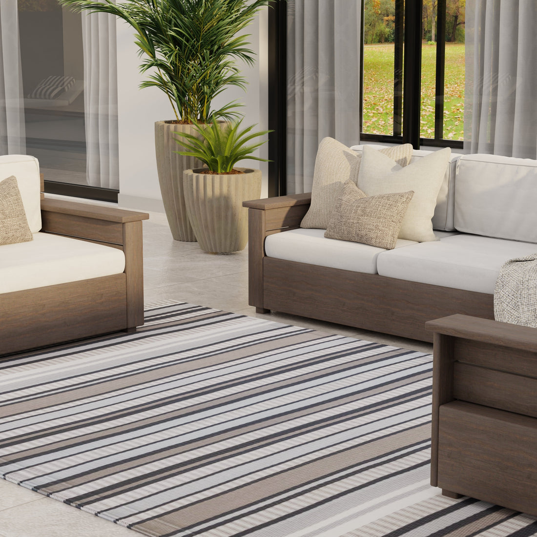 Stripes Cool Grey Outdoor Mat