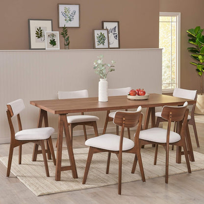 Mid Century A-Frame Dining Set - Walnut with Beige Upholstery