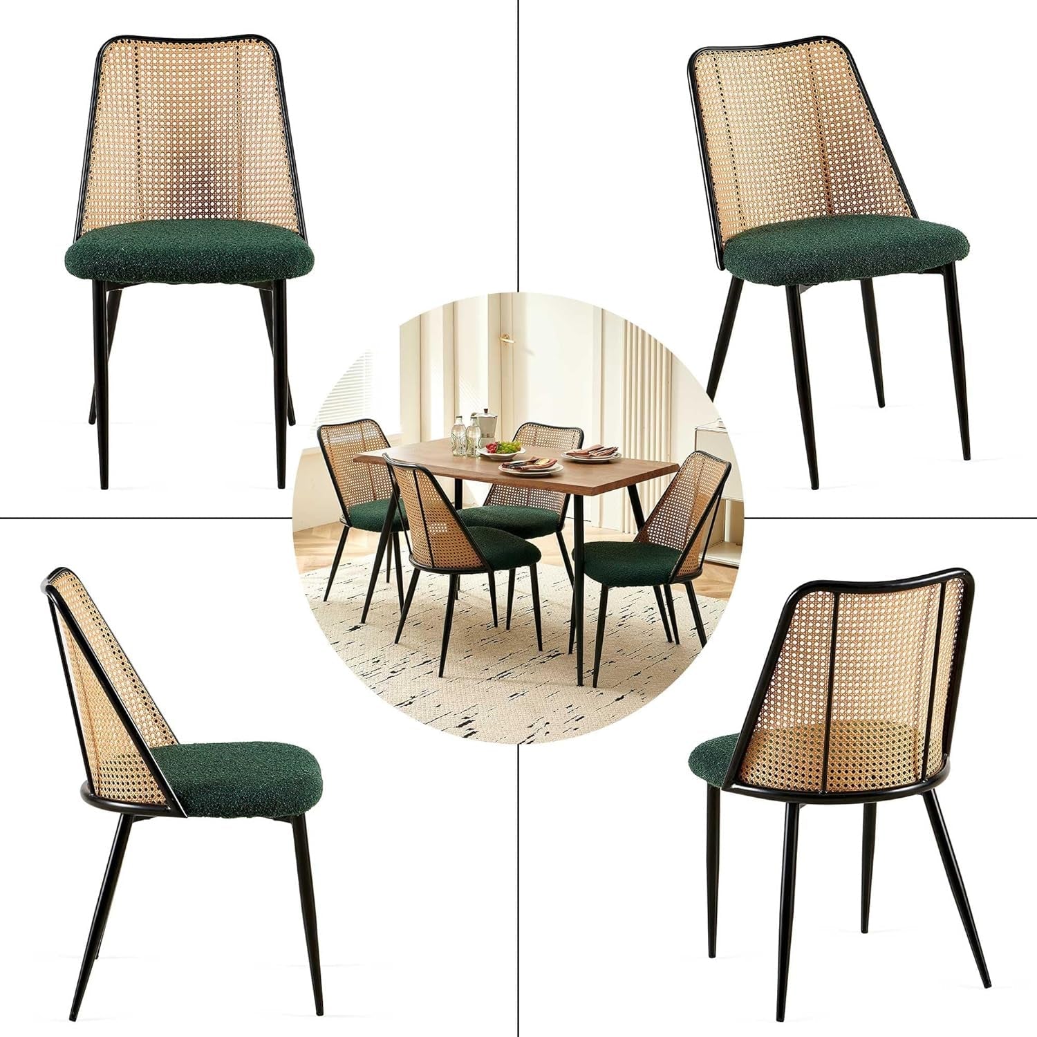 Walnut Finish Raw Edge 47" Dining Set - Green
