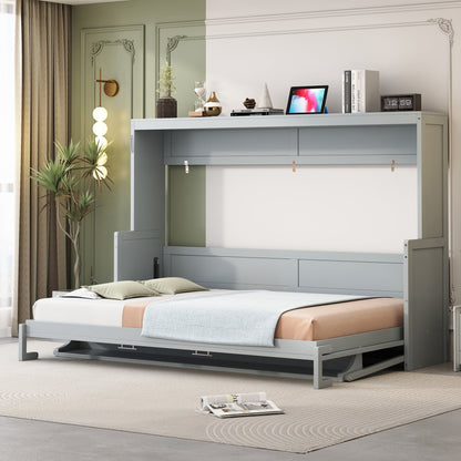 Queen Size Murphy Bed with Hydraulic Lift &amp; Desk Design - Gray