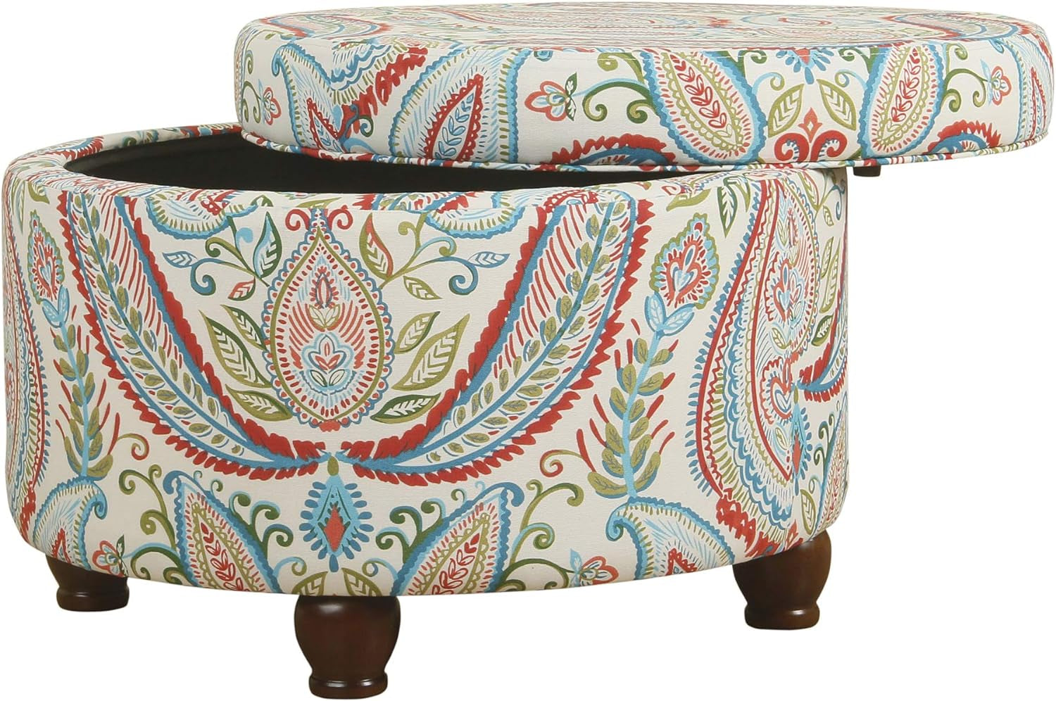 Large Upholstered Round Storage Ottoman Living Room