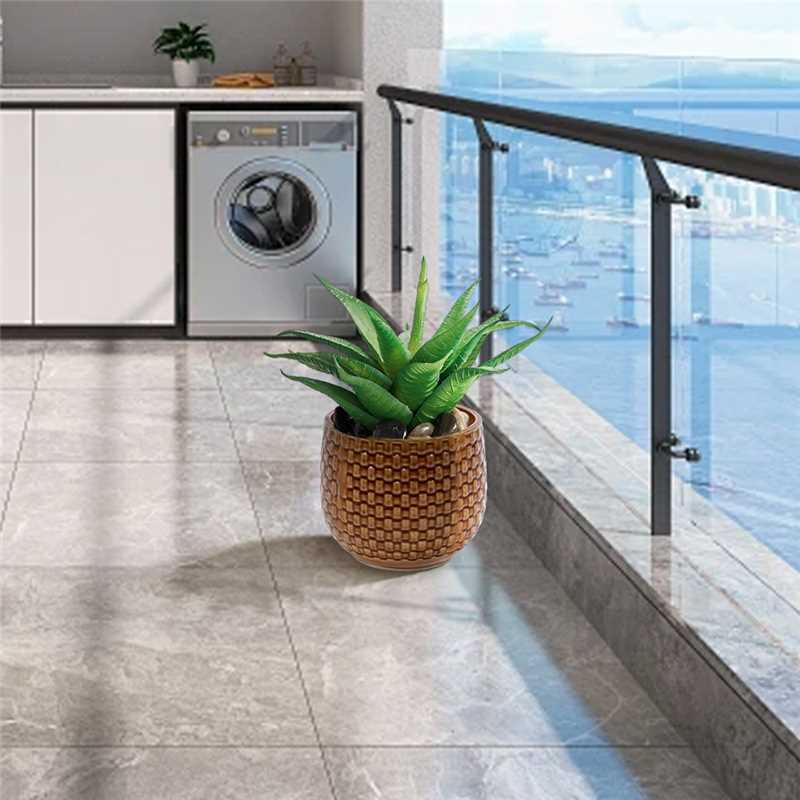 Set of 3 Weave Pattern Ceramic Pots - Brown