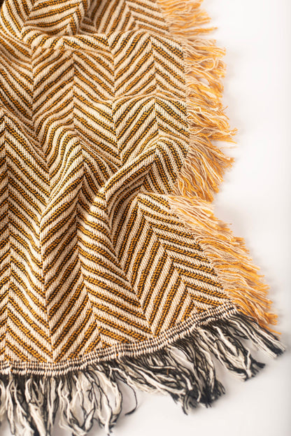 Golden Herringbone Jacquard Woven Throw
