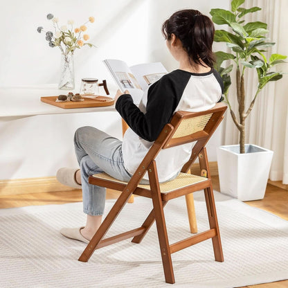 Rattan Folding Chair with Walnut Frame For Indoor/Outdoor Dining