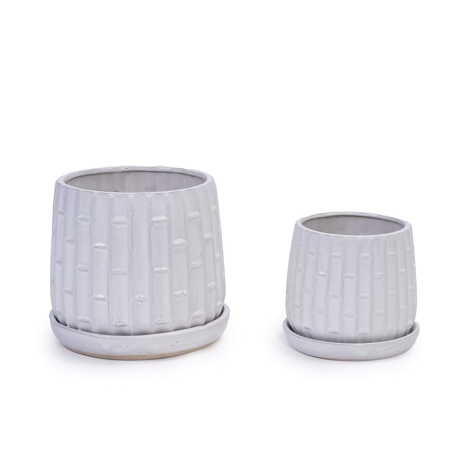 Set of 2 Patterned Ceramic Planters - White