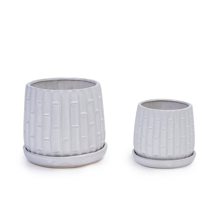 Set of 2 Patterned Ceramic Planters - White