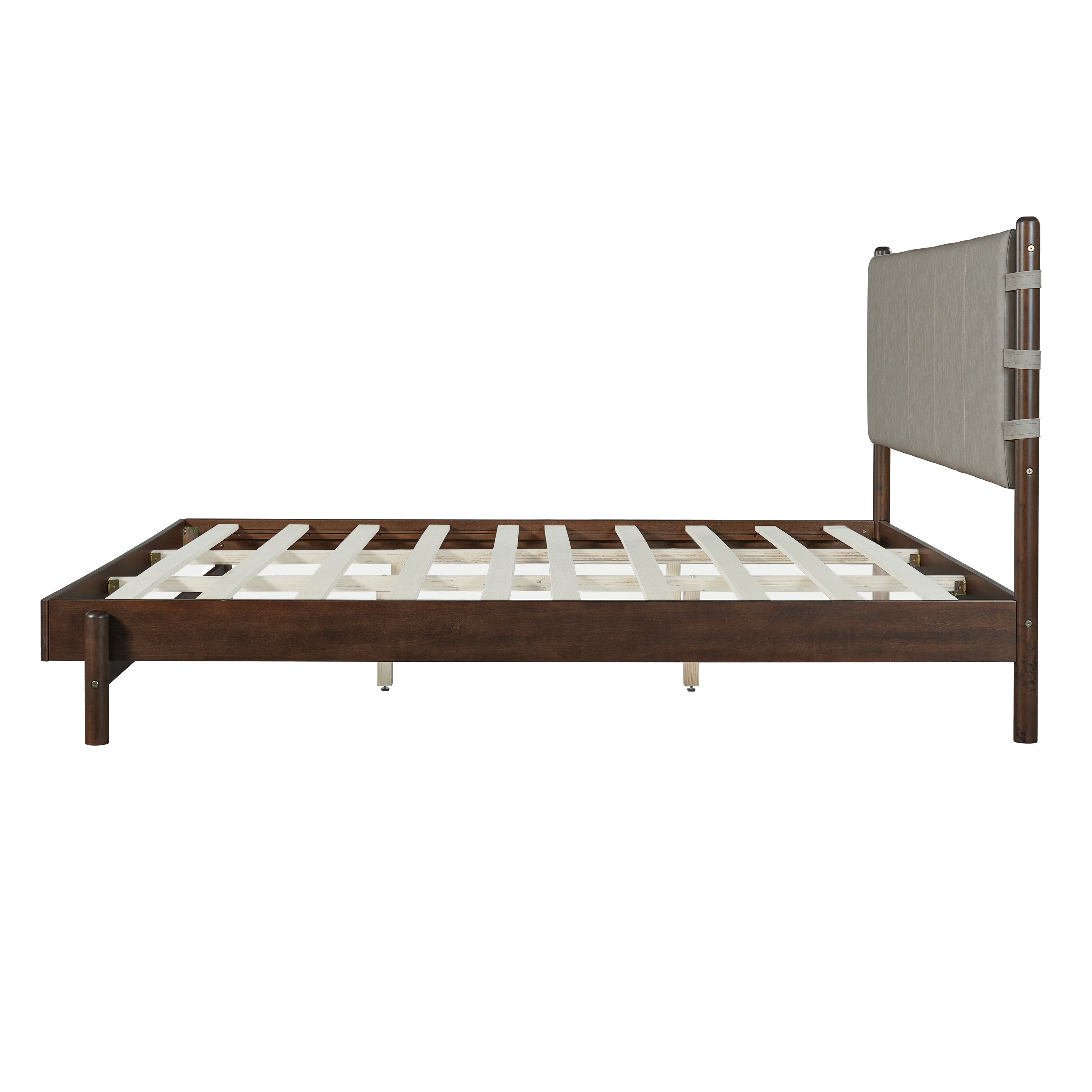 Modern King Bed Frame Set with 2 Nightstands - Gray/Walnut