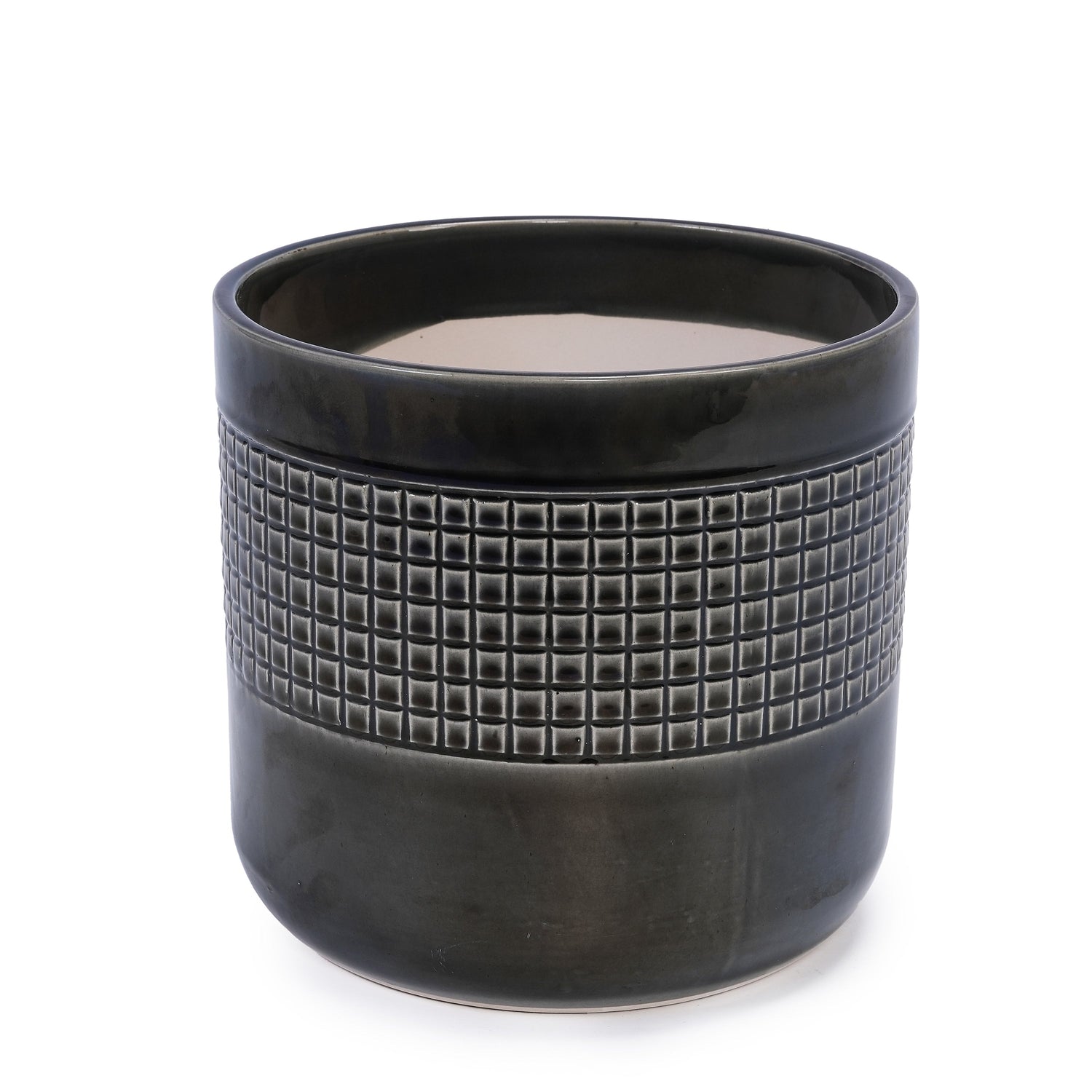 Set of 3 Black Grid Design Flower Pots