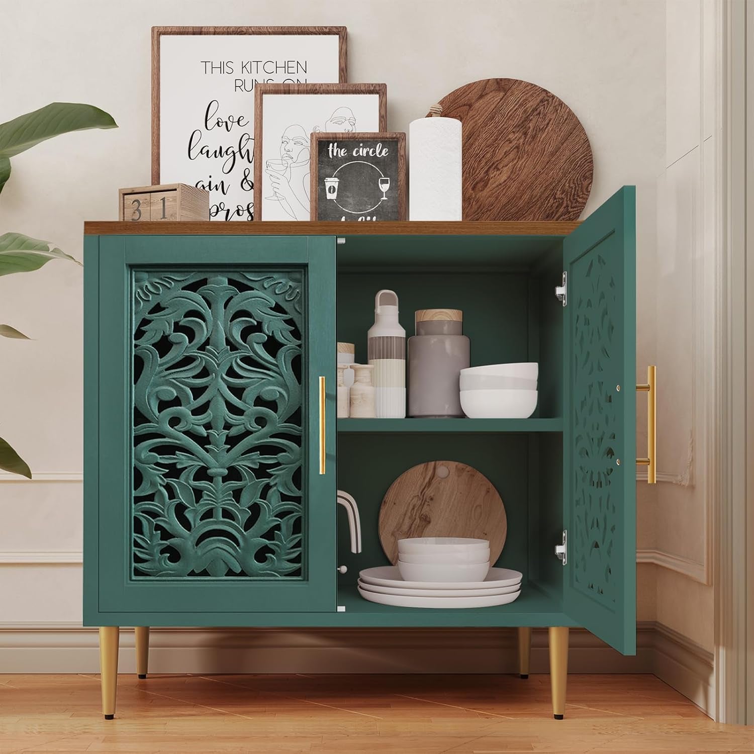 Green Carved Accent Cabinet
