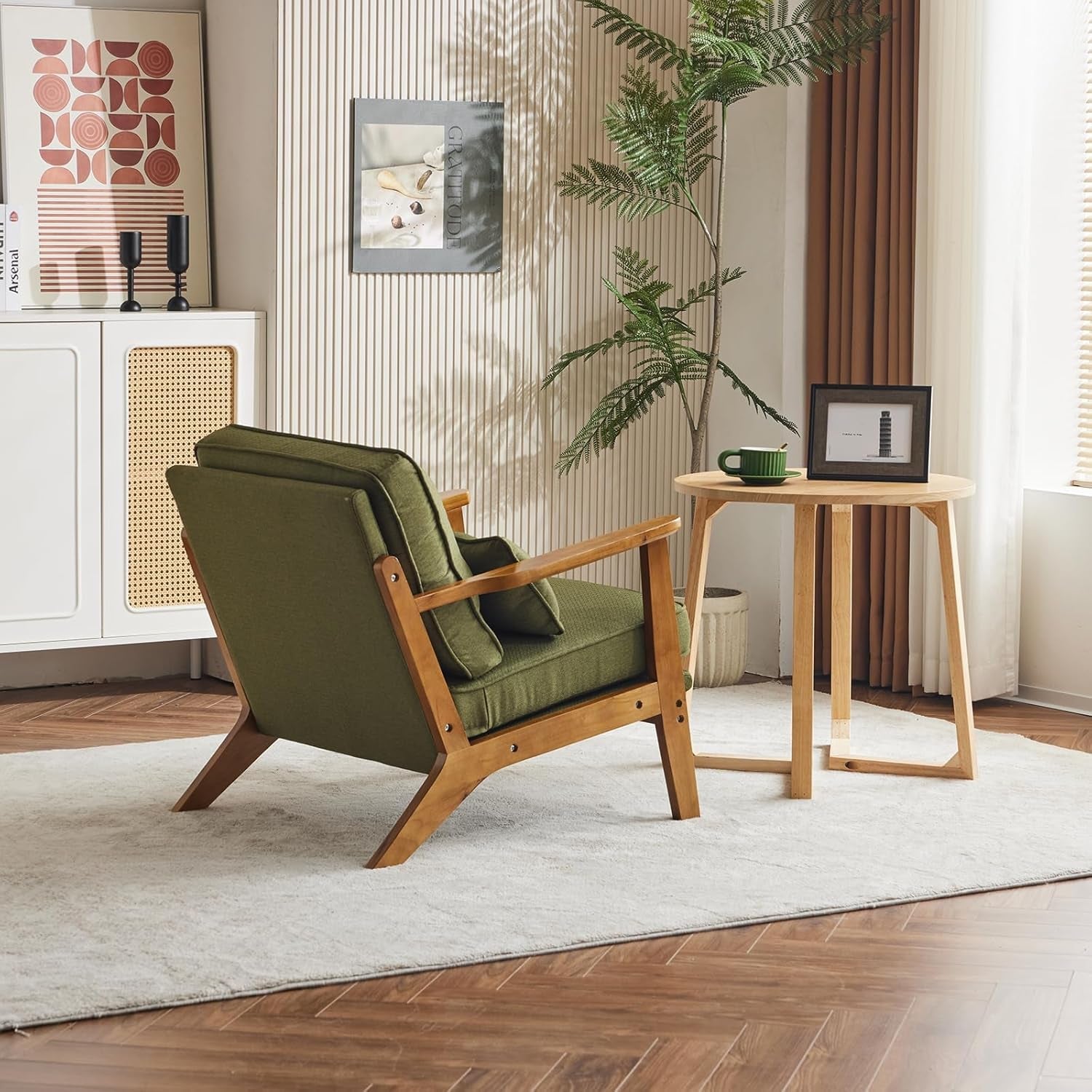 Luxury Upholstered Armchair in Olive