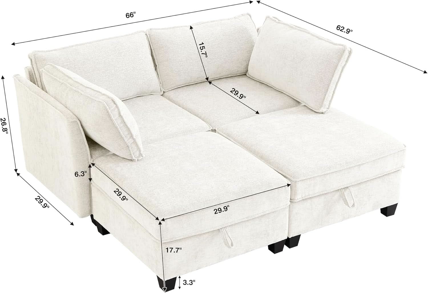 Beige Modular Sectional Sofa w/ Storage