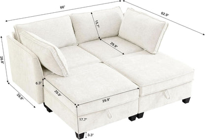 Beige Modular Sectional Sofa w/ Storage