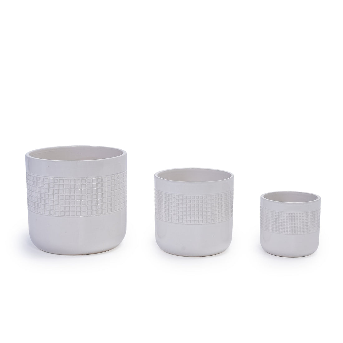 Set of 3 Grid Ceramic Flowerpots - Antique White