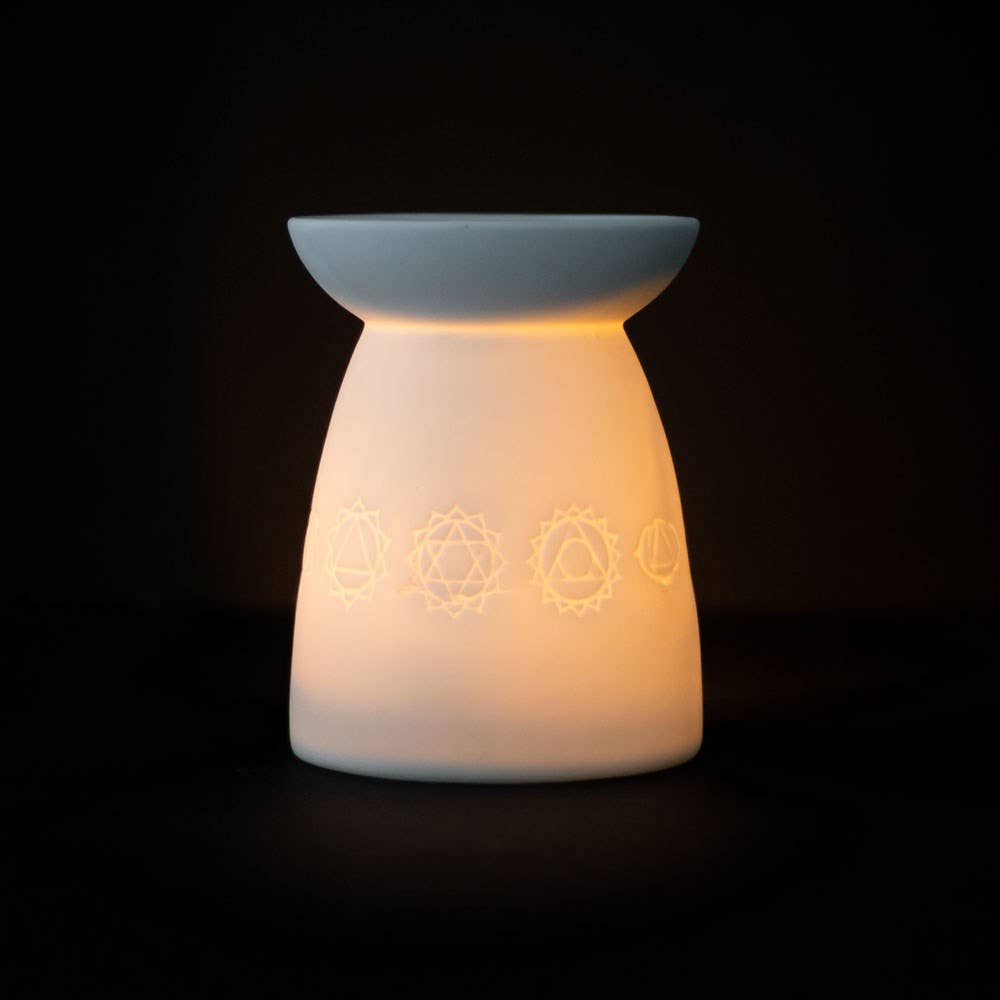 White Ceramic Seven Chakra Oil Burner and Wax Warmer