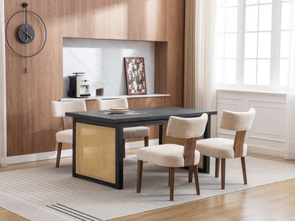 Modern Linen Fabric Upholstered Dining Chairs- 6 Pc Set