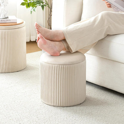 Beige Velvet Nesting Storage Ottomans - 2 Pc