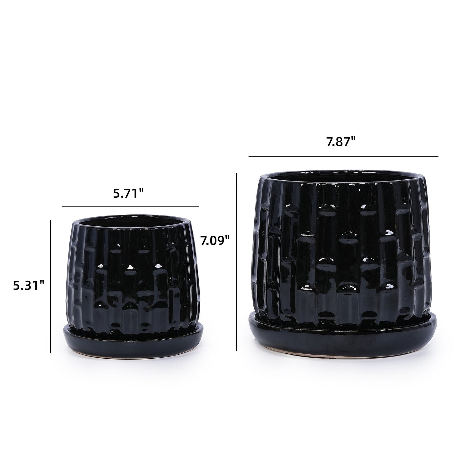 Set of 2 Patterned Ceramic Flowerpots - Black