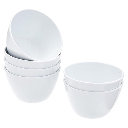 Set of 6 Round Melamine Bowls - White, 8 oz
