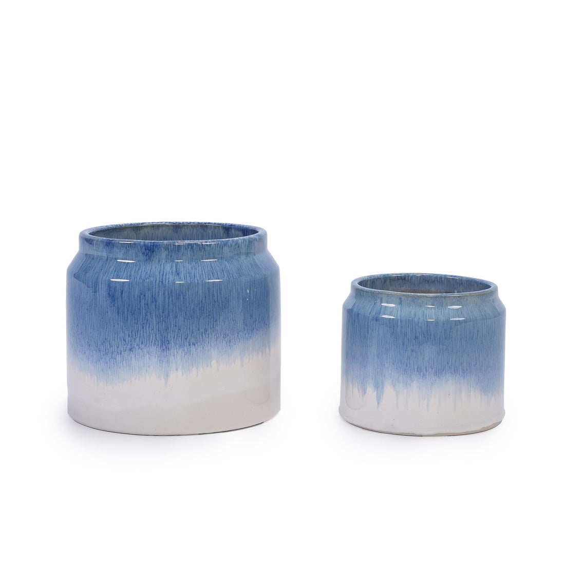 Set of 2 Gradient Ceramic Flowerpots - White/Blue