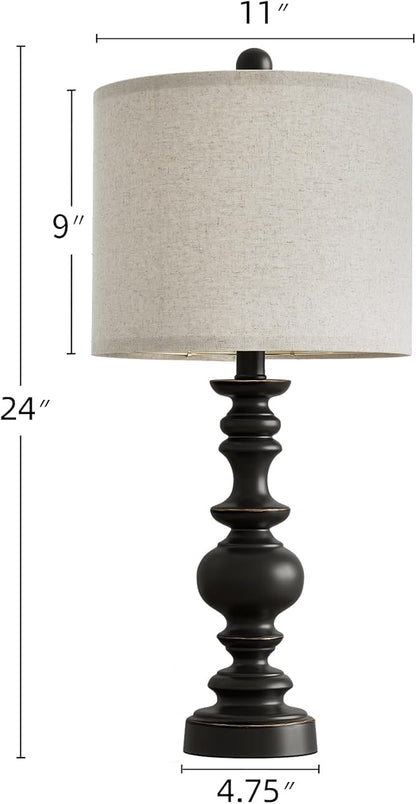 Set of 2 Traditional Farmhouse Table Lamps - Black