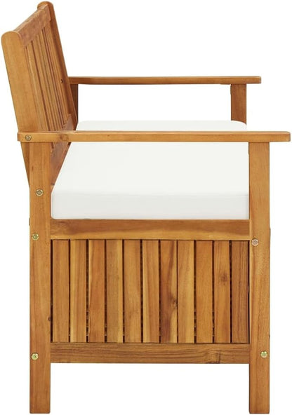 Solid Acacia Wood Outdoor Storage Bench with Cushion