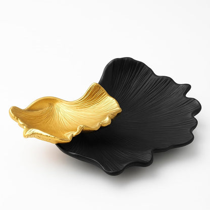 Black &amp; Gold Ginkgo Leaf Tray - 2 Tier