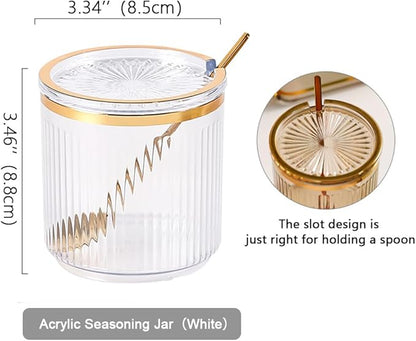 Acrylic Condiment Spice Jars with Lids, Spoons, Tray - Clear