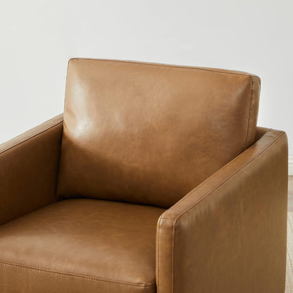 Swivel Accent Chair, Faux Leather in Saddle Brown