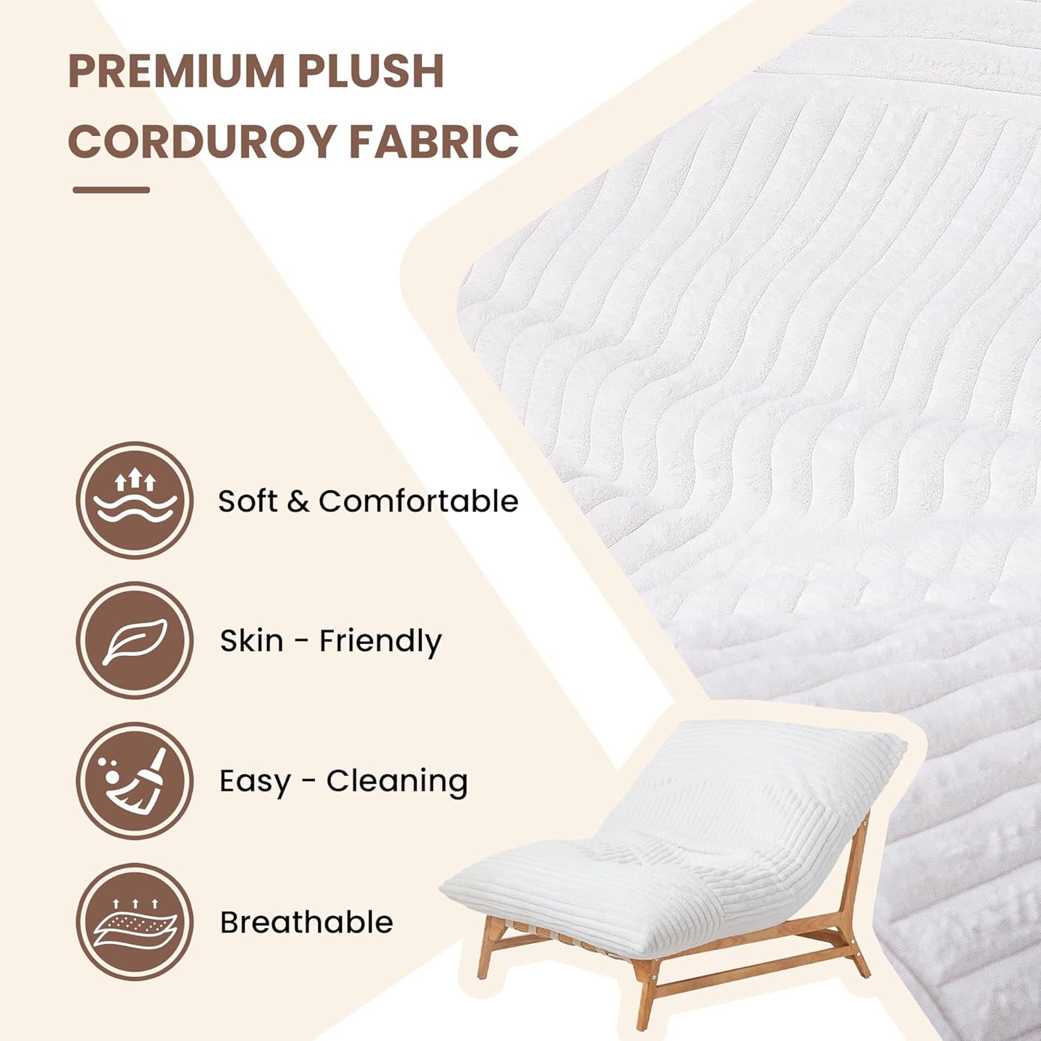 Oversized Chaise Lounge Chair in Beige Corduroy