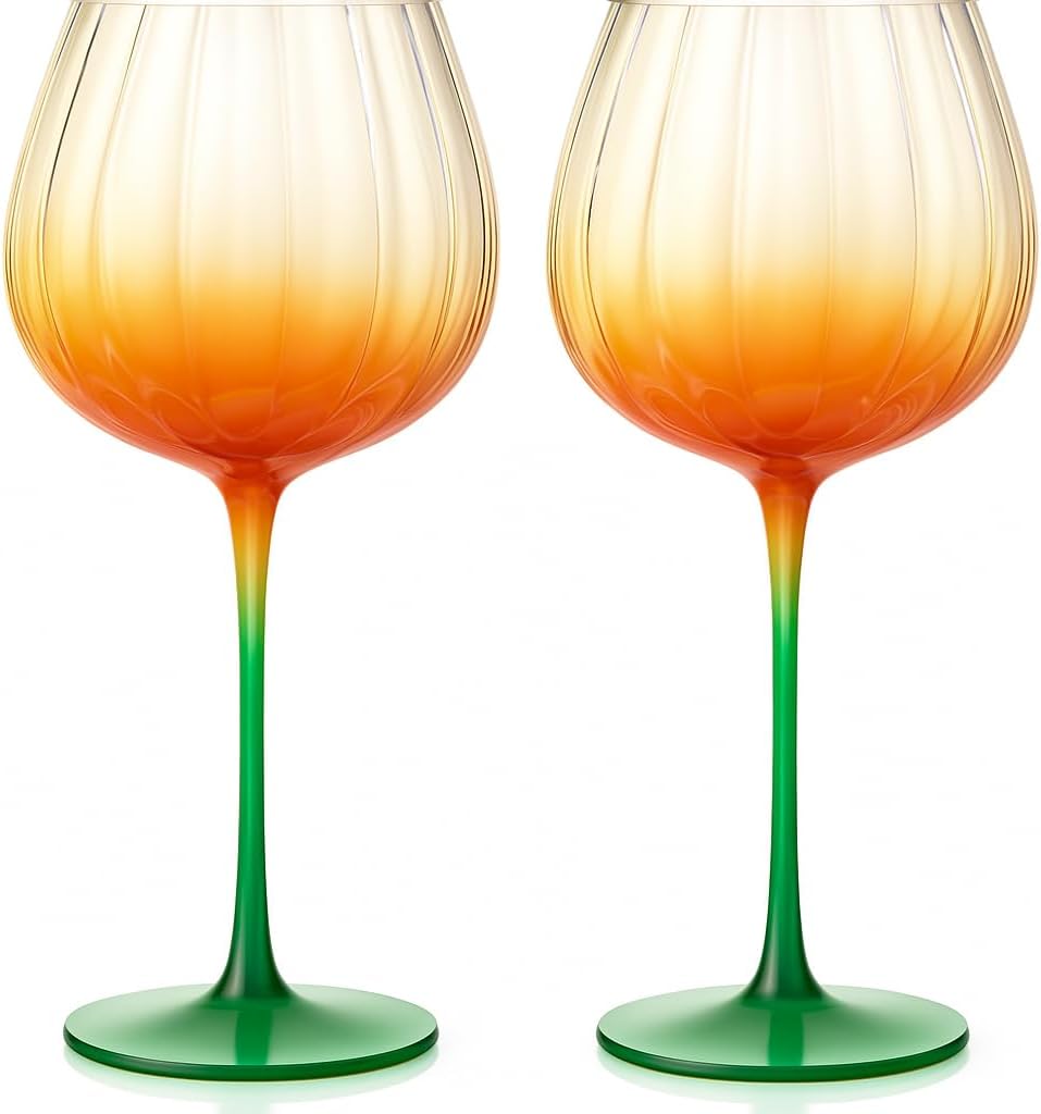 Pumpkin Lightweight Wine Glasses - Set of 2 Orange &amp; Green