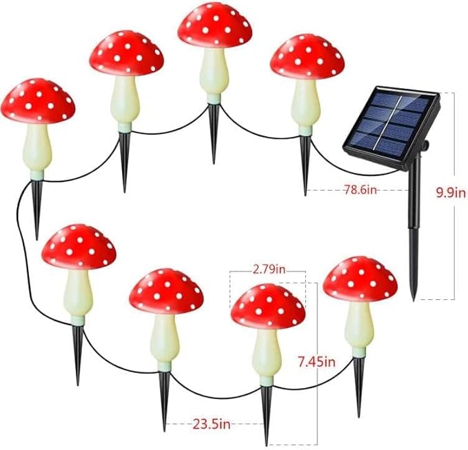 8-Pack Red Mushroom Solar Garden Lights