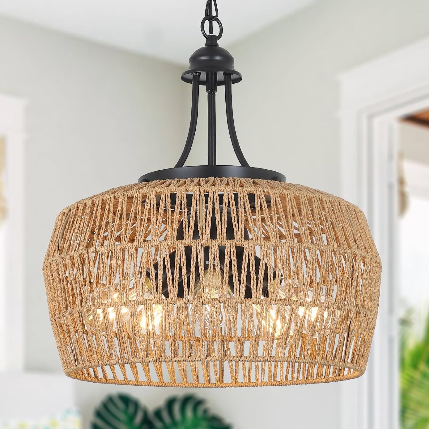 Modern Farmhouse Rattan Chandelier Pendant