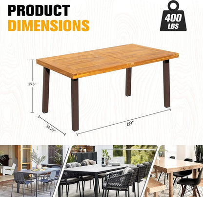 Indoor/Outdoor Dining Table- Acacia Wood With Iron Legs