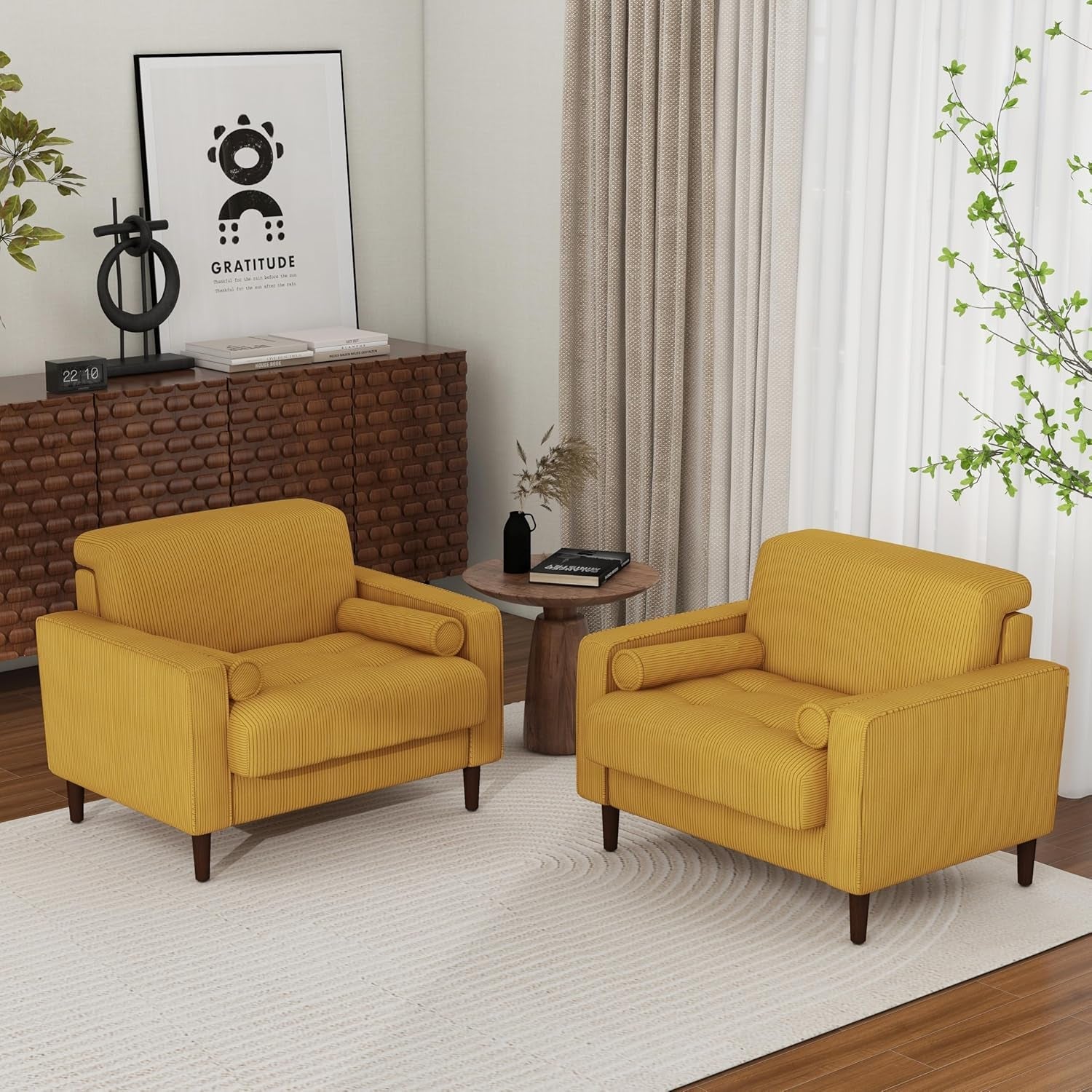 Mid Century Modern Oversized Corduroy Accent Chair in Yellow