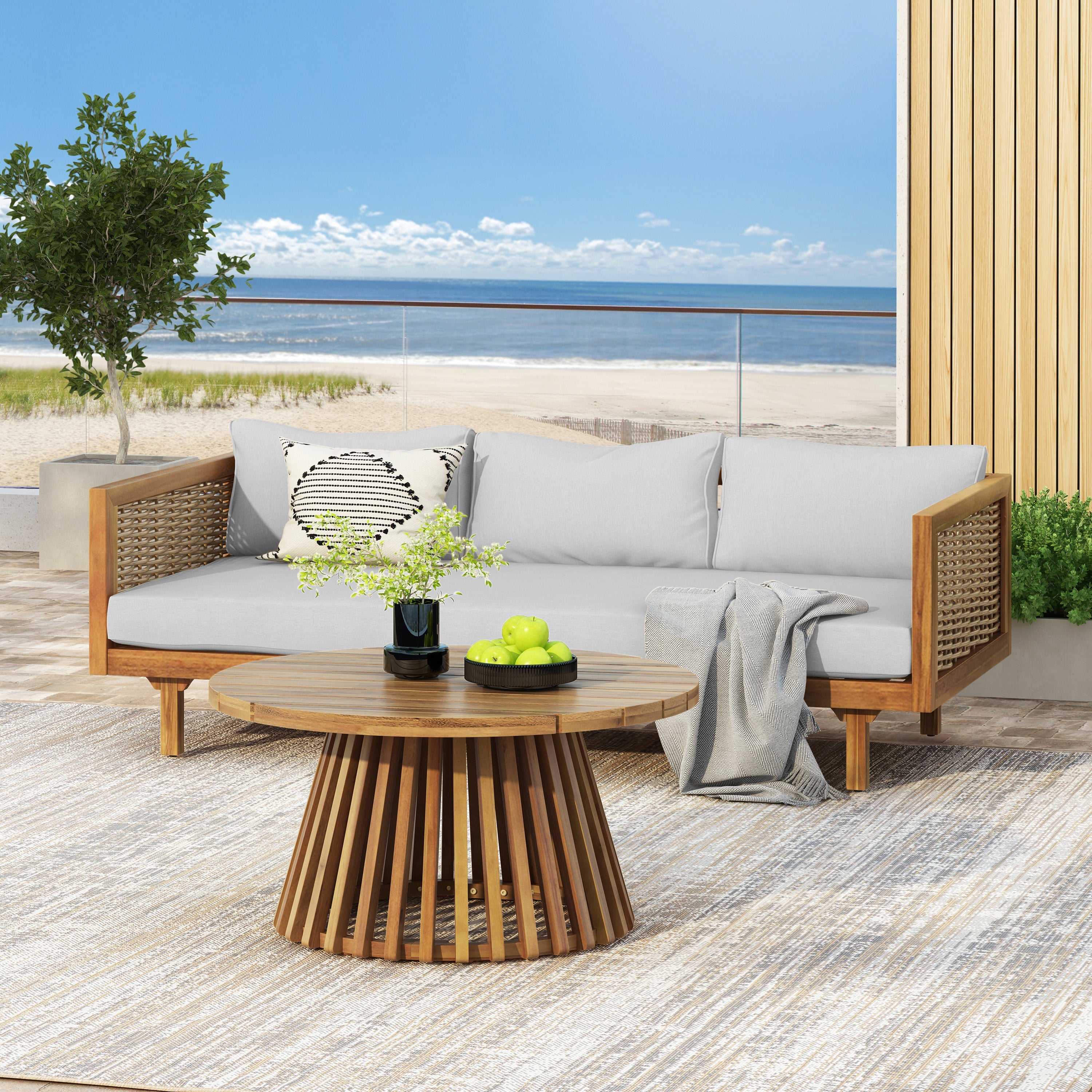 2 Piece Set - CLAREMONT 3 SEATER DAYBED + ACACIA WOOD TABLE