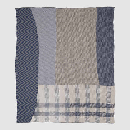 Patchwork Herringbone - Cotton Sustainable Knit Plaid Solid Throw Blanket