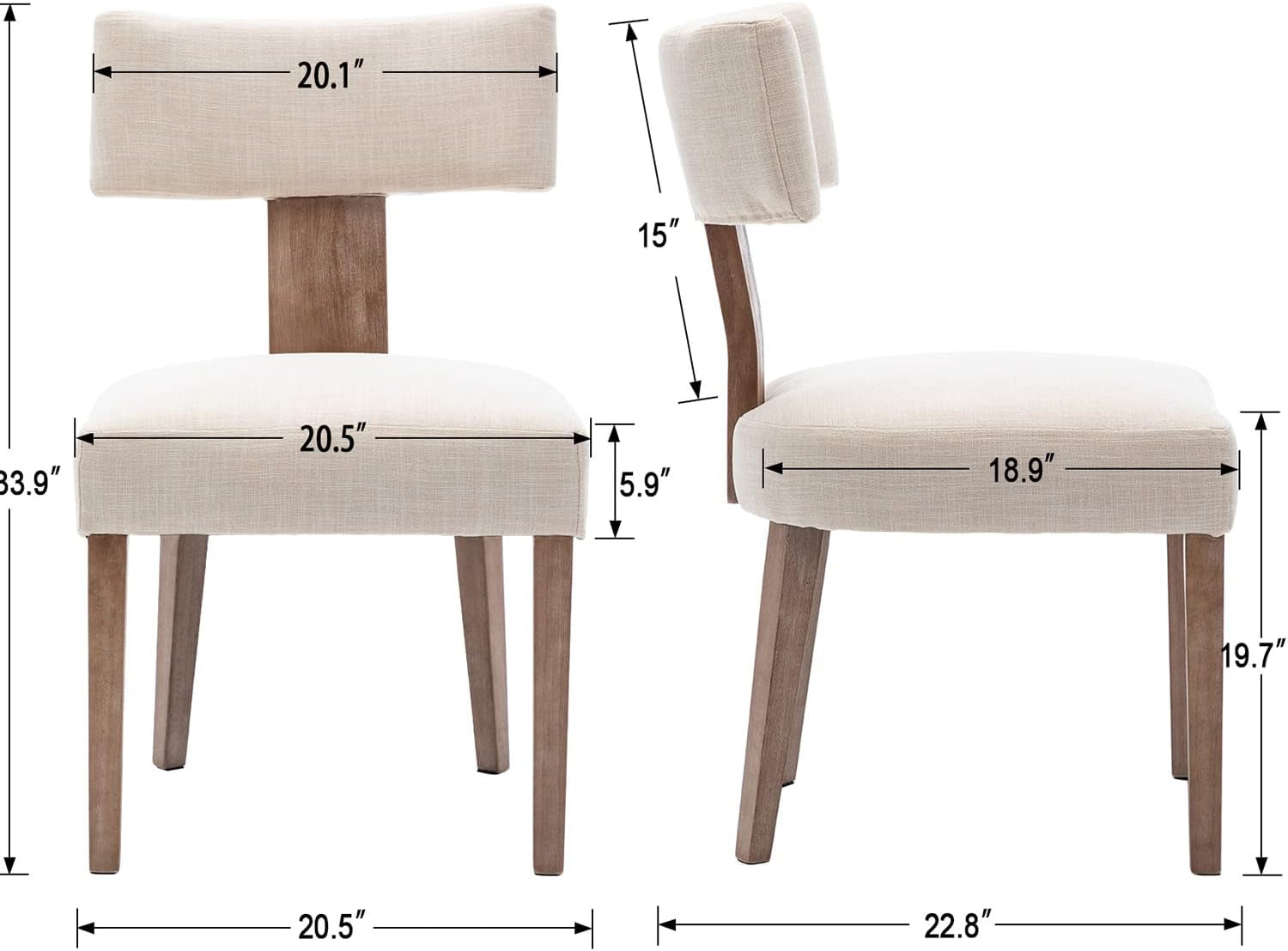 Modern Linen Fabric Upholstered Dining Chairs- 6 Pc Set