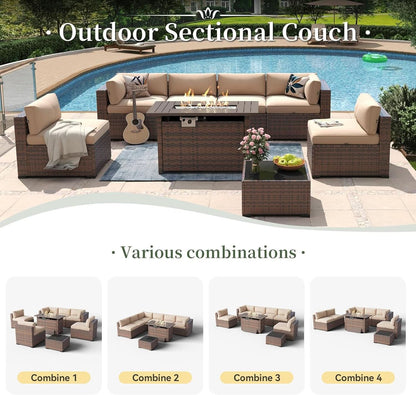 Eight Piece Outdoor Patio Furniture Set with Fire Pit