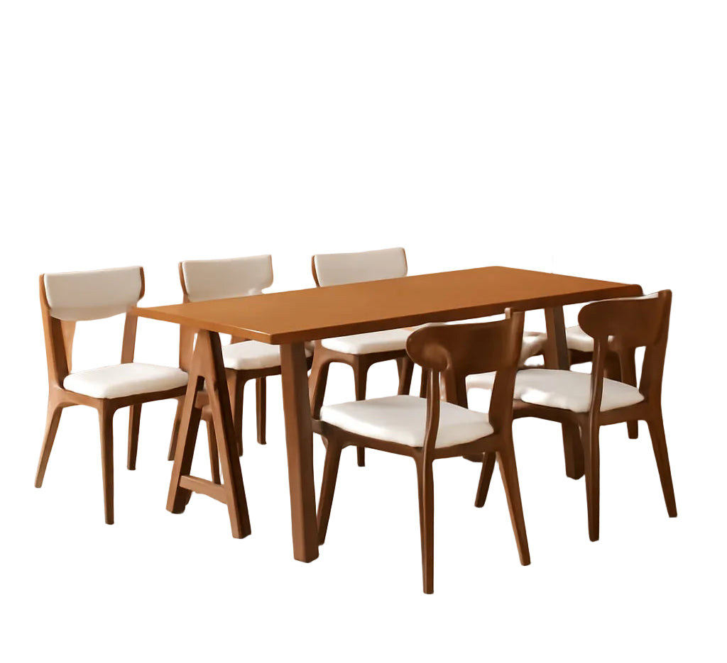 Mid Century A-Frame Dining Set - Walnut with Beige Upholstery