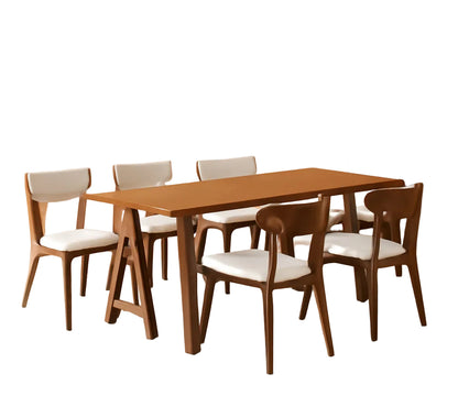 Mid Century A-Frame Dining Set - Walnut with Beige Upholstery
