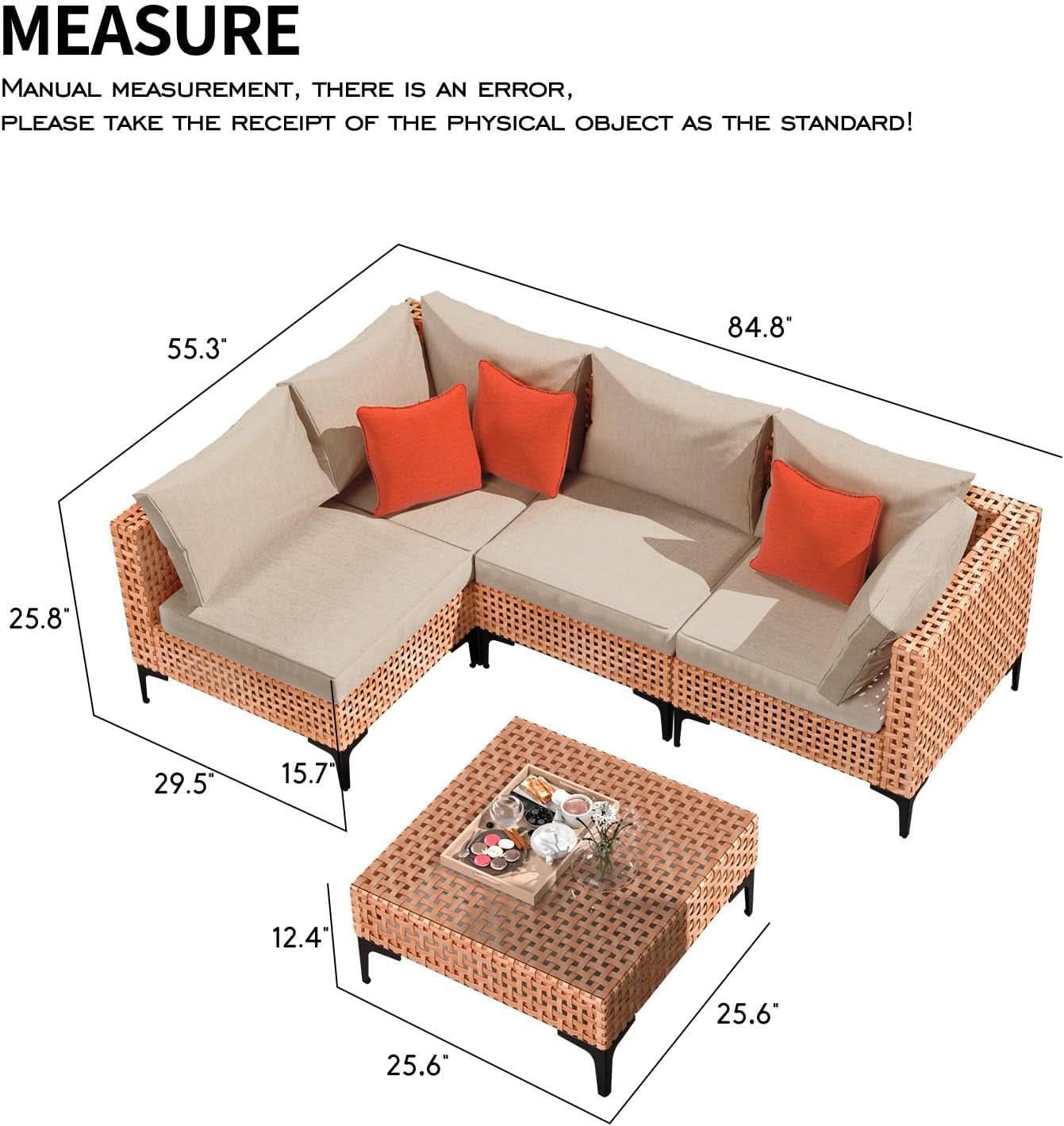 5 Piece Outdoor Modular Sectional Set - Salmon Wicker with Beige Cushions