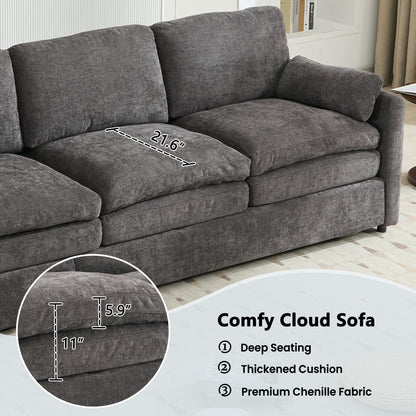 Cozy Upholstered Oversized 3-Seater Cloud Sofa in Dark Gray